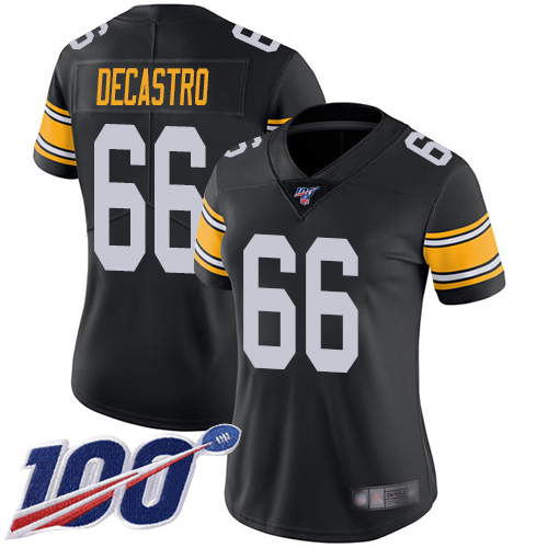 Women Pittsburgh Steelers Football #66 Limited Black David DeCastro Alternate 100th Season Vapor Untouchable Nike NFL Jersey